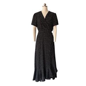 PrettyGarden Wrap Dress Womens Size M Black & White Polka Dot Midi V-Neck